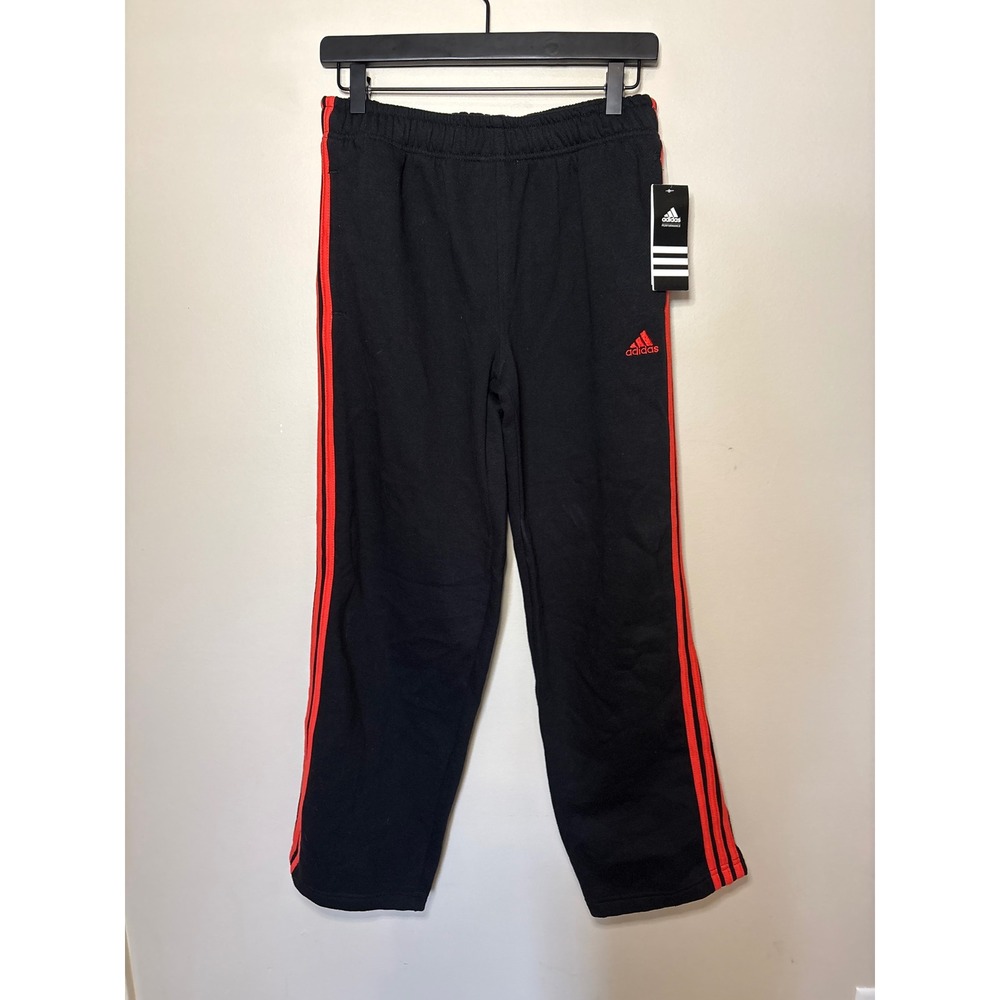 Adidas Youth Core Fleece 3-Stripe Sweatpants Black Red Boys L 14/16 NWT 2014